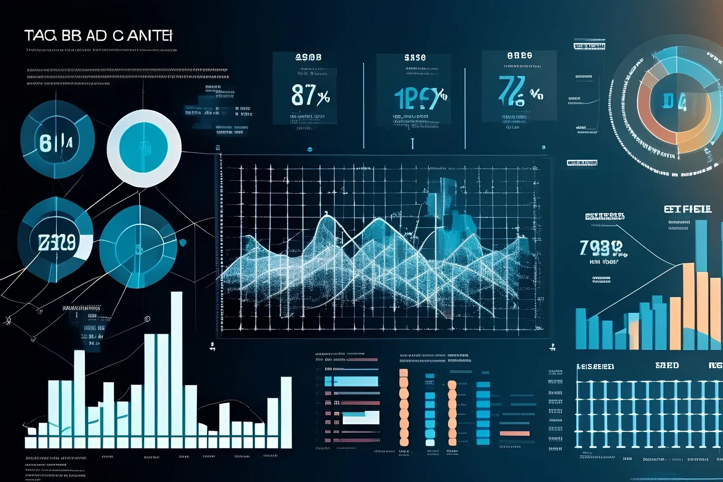 A blue and black graphic with graphs and data