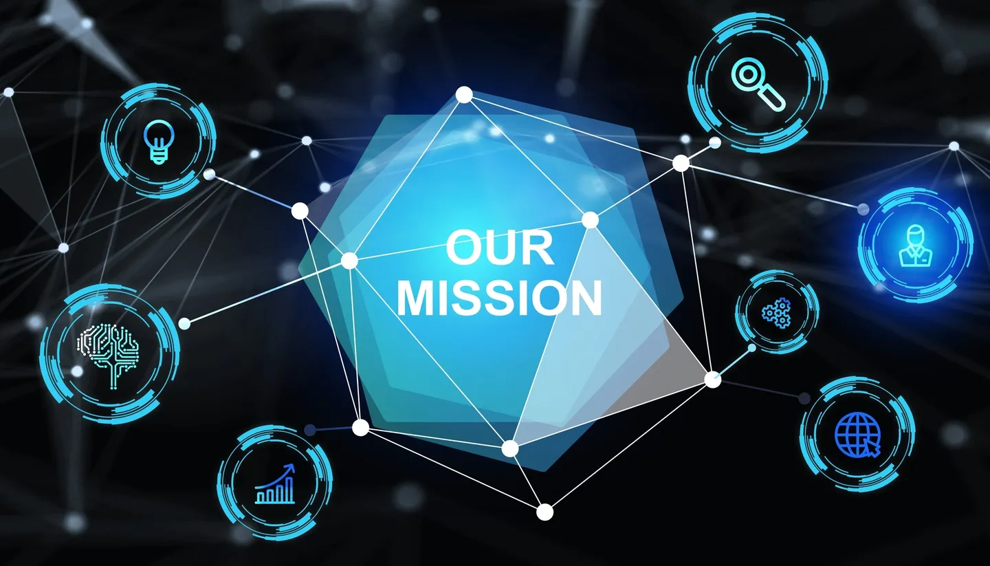 A blue and black background with the words " our mission ".